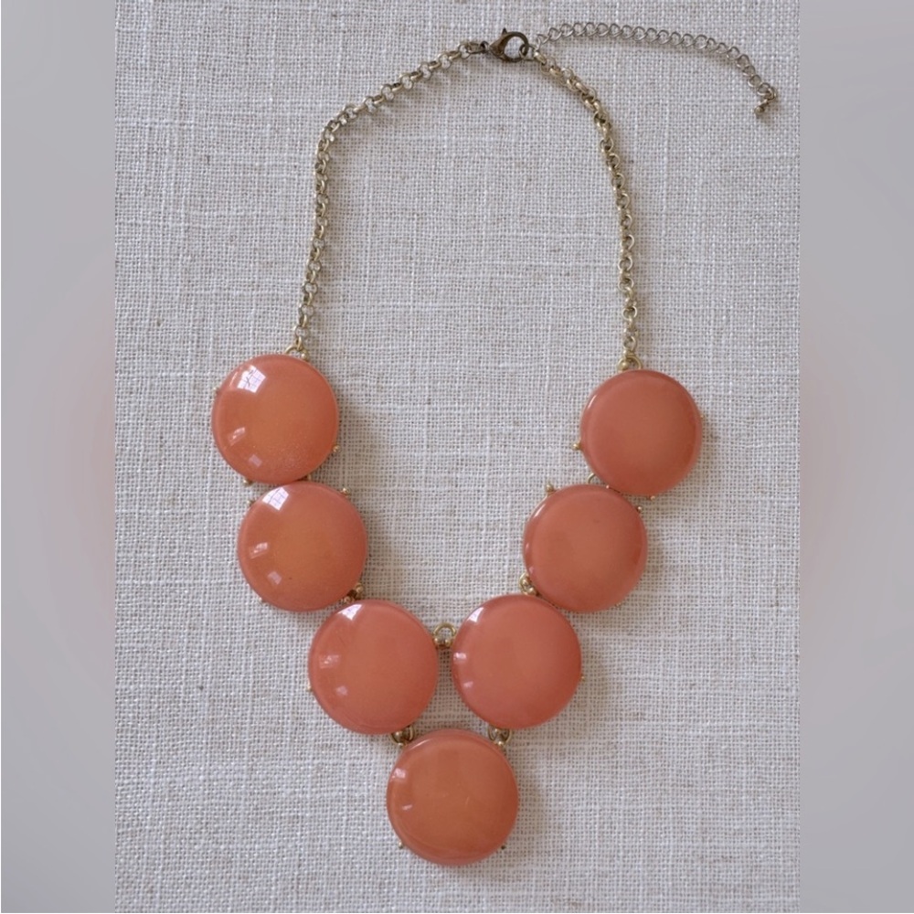 Gold Statement Necklace Coral Circles Gemstone Adjustable Costume